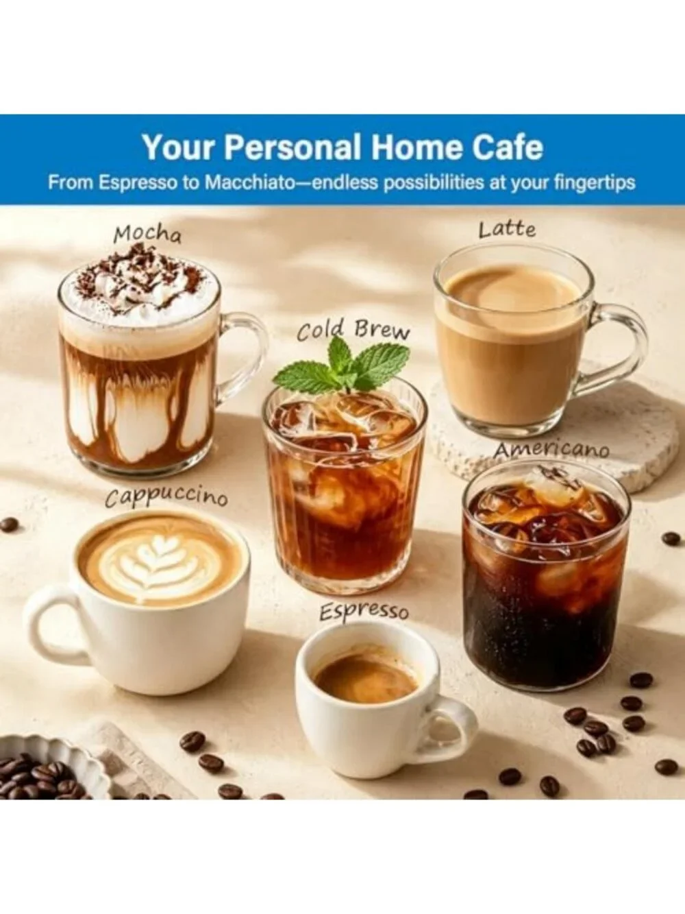 Cold Brew Espresso Maker with Milk Frother - Stylish Grey Coffee Machine